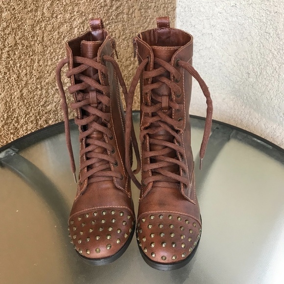 Report Bismark Brown Studded Lace Up Combat Boots - Picture 5 of 10